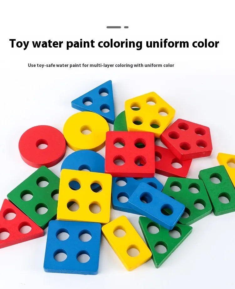 Montessori Geometric Shape Column Matching Wooden Building Blocks Set